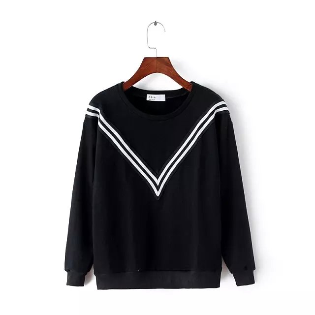 Fashion Navy black stripes Patchwork sport pullovers for women Casual long Sleeve O-neck sweatshirts hoodies brand Tops