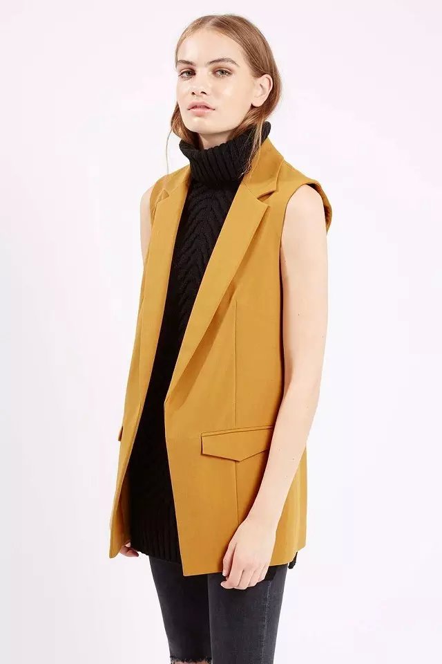 Fashion New Office Lady Elegant jackets Vests Sleeveless pocket yellow Outerwear Casual brand designer Coats