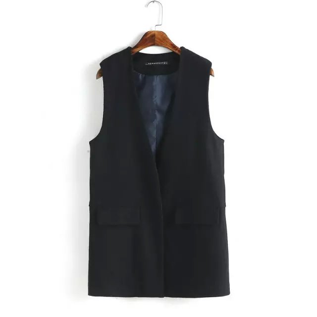 Fashion Office Lady jackets Vests for women winter Sleeveless pocket Black V-neck Outerwear Casual brand designer Coats