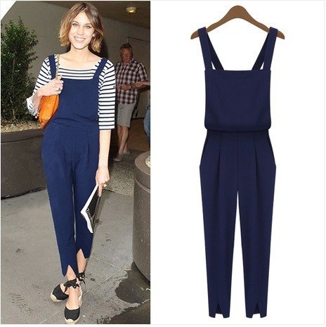 Fashion Playsuit Black Blue School Style Long Pants Jumpsuits Sexy elegant Rompers Womens female Bodysuit Overalls