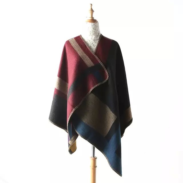 Fashion Scarf For Women Winter Cashmere Color Blocking plaid Pattern Thicken Warm Soft Oversized Female Shawls wrap