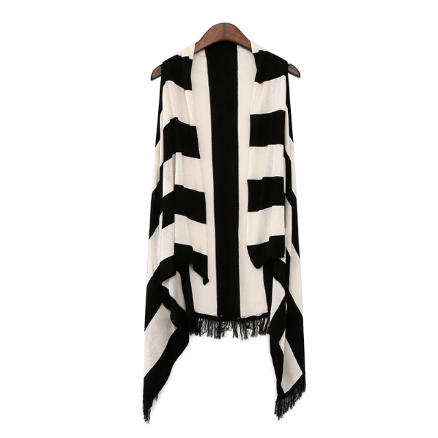 Fashion Spring women Irregular Tassel Knitted Striped pattern jackets Vests Sleeveless Outerwear Casual brand Female