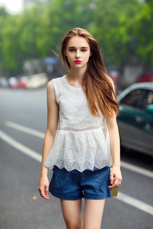 Fashion Summer Women Sexy Lace Hollow out blouses O neck Sleeveless Shirts Casual Slim Tops