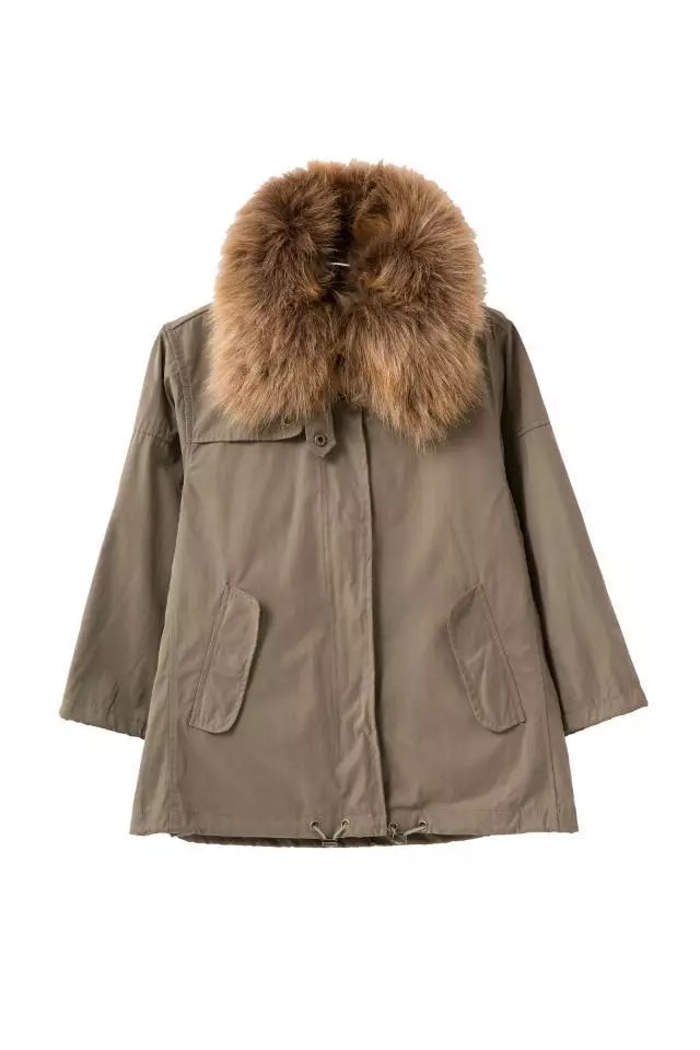 Fashion Winter Jacket Women brown cotton Parkas Removable fur Hooded Zipper Pocket Three Quarter sleeve Casual brand Coats