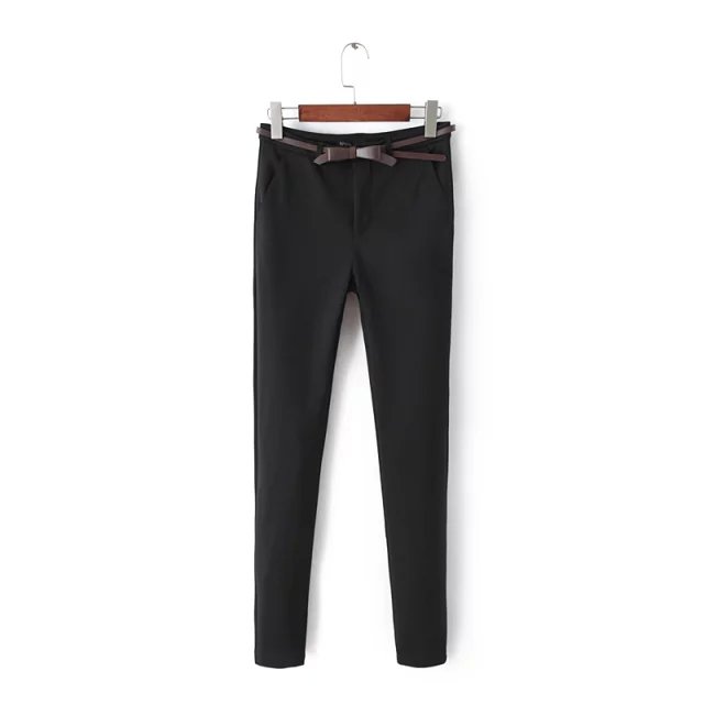 Fashion winter thick Office Lady Elegant Black Trouser Zipper with belt stretch Pants For Women Casual fit female plus size