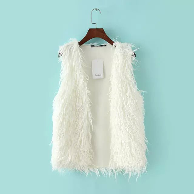 Fashion winter white elegant Faux Fur vest Jacket for Women Sleeveless outwear casual brand female