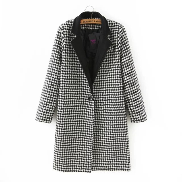 Fashion Winter Women plaid pattern Pocket single button Woolen long coat long sleeve turn-down collar Brand female plus size