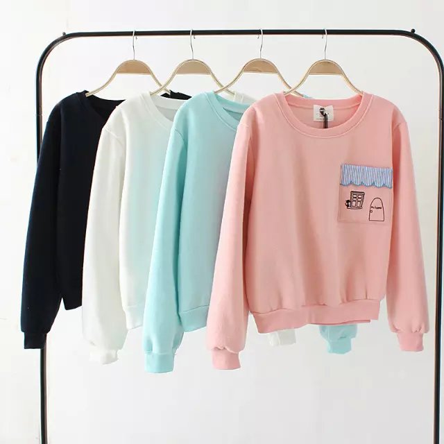 Fashion women Autumn Thick house print patchwork pocket pullove Casual O-neck long Sleeve hoodies sweatshirts brand
