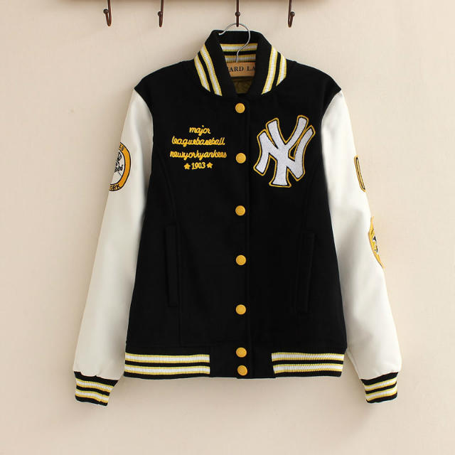 Fashion Women baseball Jacket Letter number Embroidery cotton button Pocket Casual Long sleeve sports brand plus size