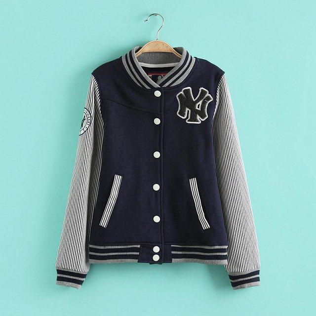 Fashion Women baseball Jacket Striped print Letter Embroidery button Pocket Casual Long sleeve sports brand plus size mujer