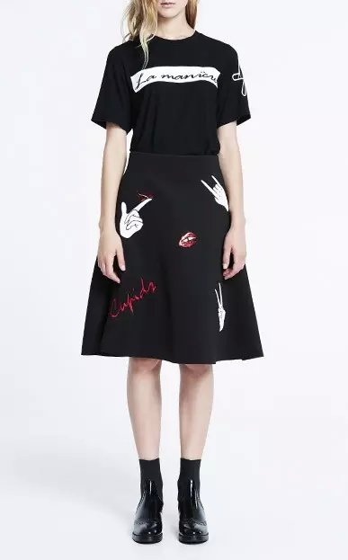 Fashion women Black Hand Letter Embroidery female knee-length A-line skirts zipper high waist streetwear casual brand