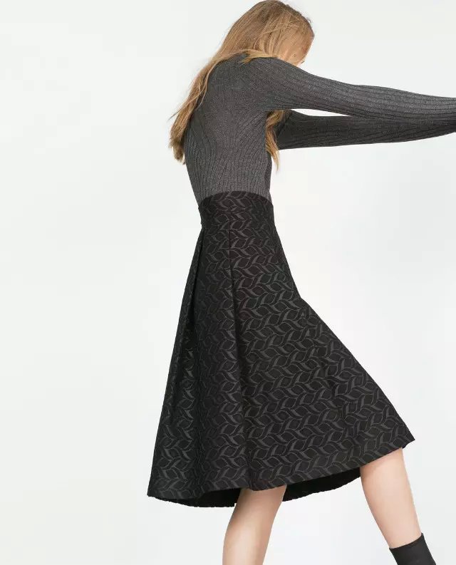 Fashion women Black jacquard classic knee-length pleated skirts zipper high waist casual brand designer for female