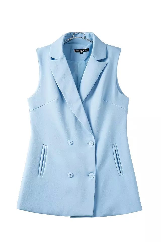 Fashion Women Blue vests jacket elegant office lady pocket coat sleeveless casual brand WaistCoat colete feminino