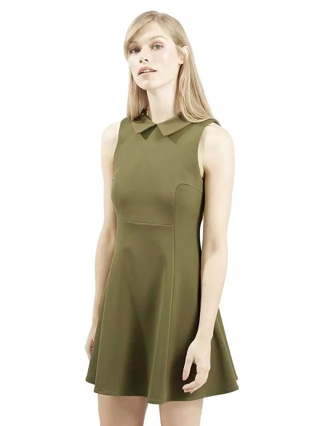 Fashion Women Elegant Amy green sleeveless mini Pleated Dress Peter pan Collar casual fit back zipper hollow out female