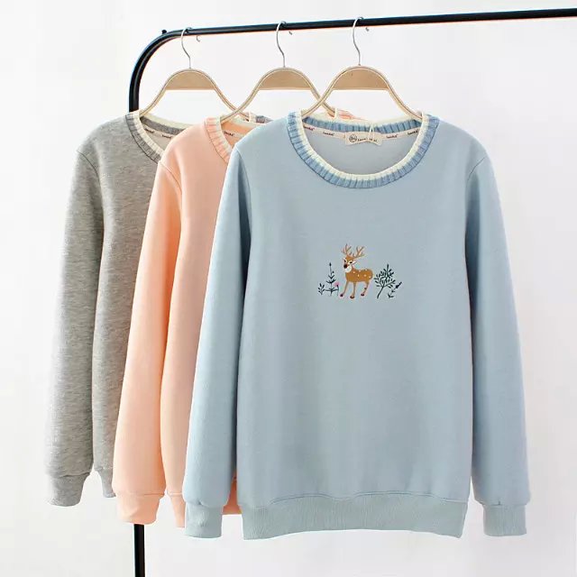 Fashion women elegant Autumn thick Knitted neck Deer Embroidery long sleeve sweatshirts pullover Casual hoodies brand
