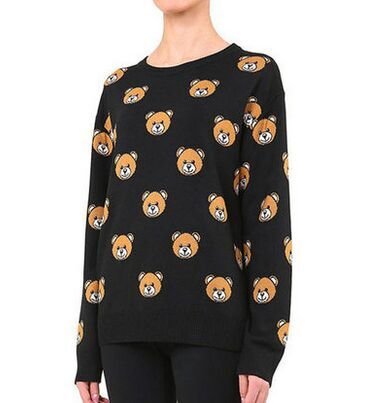 Fashion women elegant bear Print black pullover sweatshirts Casual O-neck hoodies long sleeve shirts brand design Tops