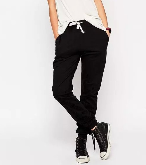 Fashion women Elegant elastic waist harem Black sport pants cozy trousers drawstring pockets casual brand designer pants