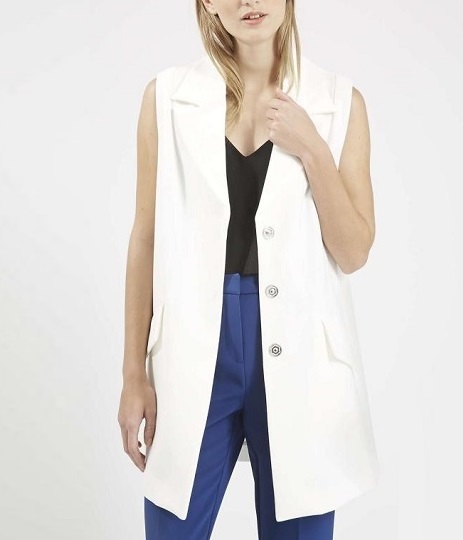 Fashion women Elegant Jacket Vests Sleeveless Turn-down Collar Button pocket White outwear Casual brand designer Coat