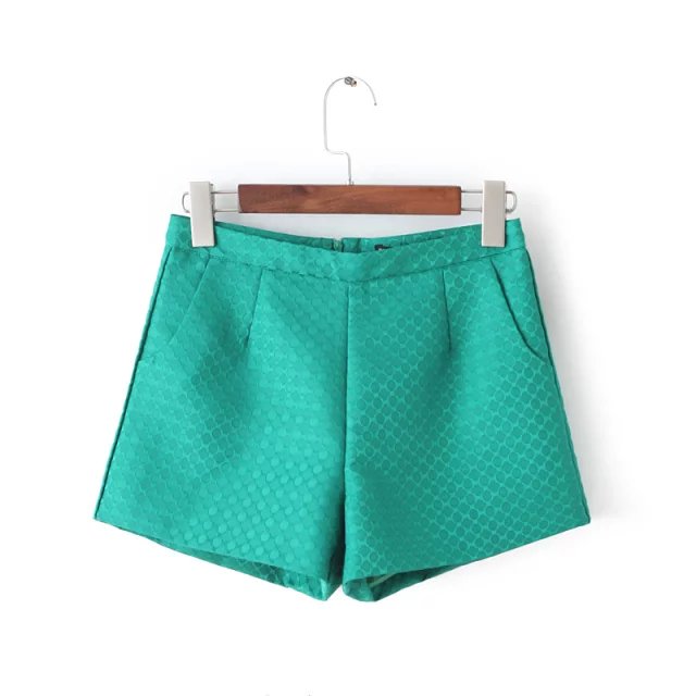 Fashion women elegant Korean style Green Embroidery zipper pocket shorts high waist causal brand female plus size