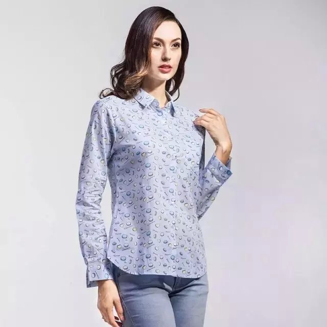 Fashion Women elegant love heart Letter print blouses blue turn-down collar button shirts casual brand tops plus size
