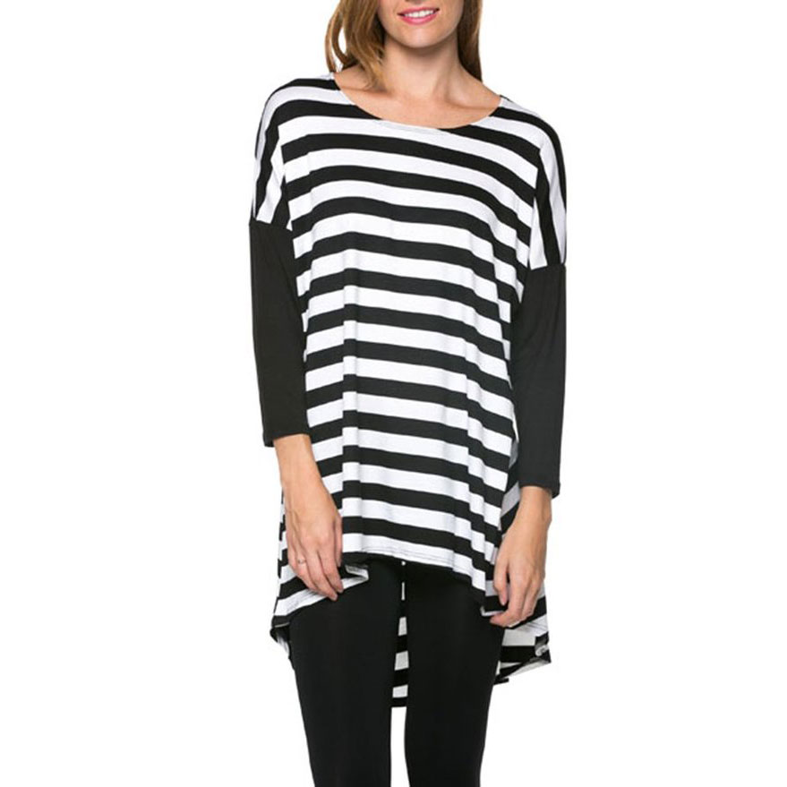 Fashion women Elegant striped Print Irregular T-shirt O-neck Batwing sleeve shirts casual loose brand tops plus size