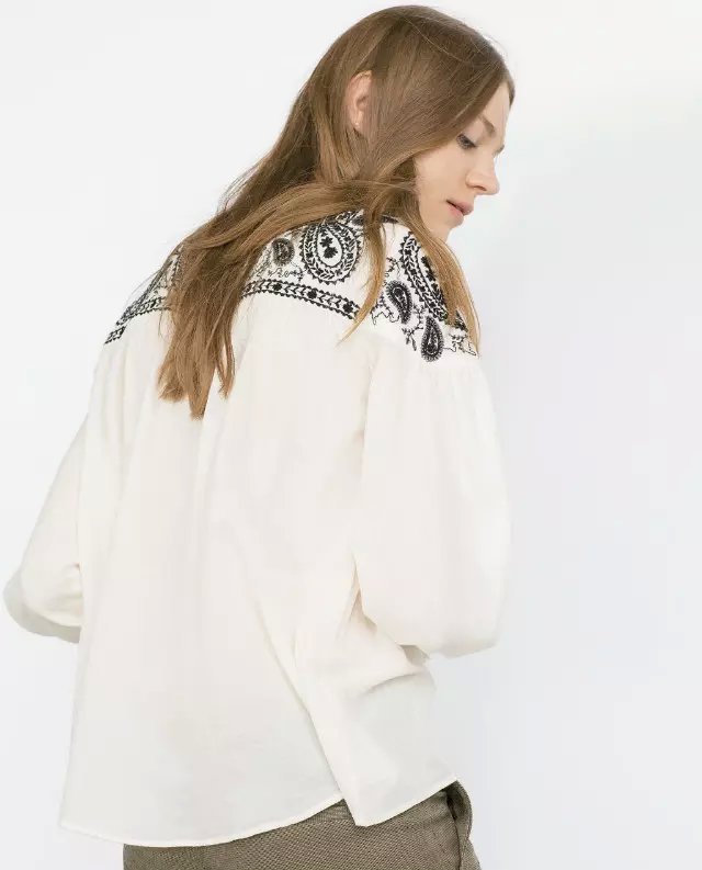 Fashion women Elegant white Paisley Embroidery blouses vintage long sleeve Drawstring V-neck shirts casual female