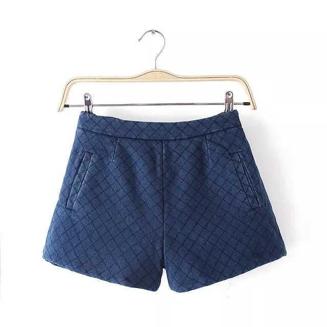 Fashion Women elegant winter thick zipper blue Denim Argyle Embroidery pocket quality shorts casual female fit shorts