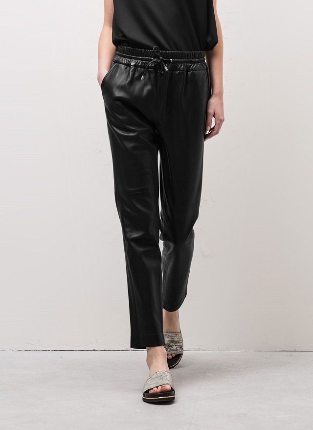 Fashion women Faux Leather Elastic waist Drawstring Plus thick Fleece pants pockets slim trousers brand Pantalones Mujer