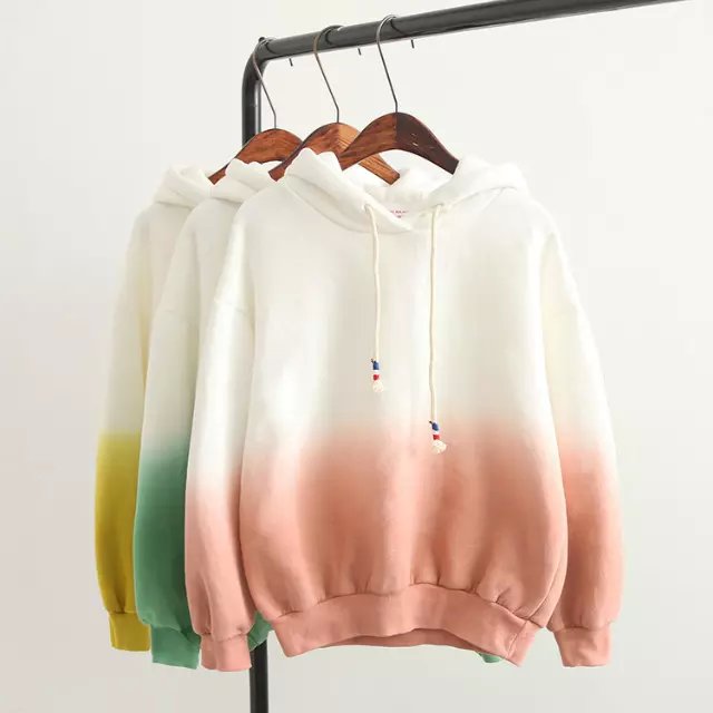 Fashion women Gradient color sport pullovers Casual long Sleeve drawstring hooded hoodies winter thick brand sweatshirts