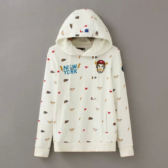 Fashion women hooded Drawstring Baseball clothes Pullover New York print Embroidery pocket hoodies Sweatshirt Casual brand