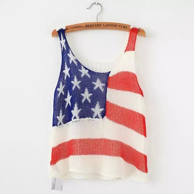 Fashion Women Knitted American flag O-neck Hollow out Sleeveless Casual brand designer Short Tank Crop tops