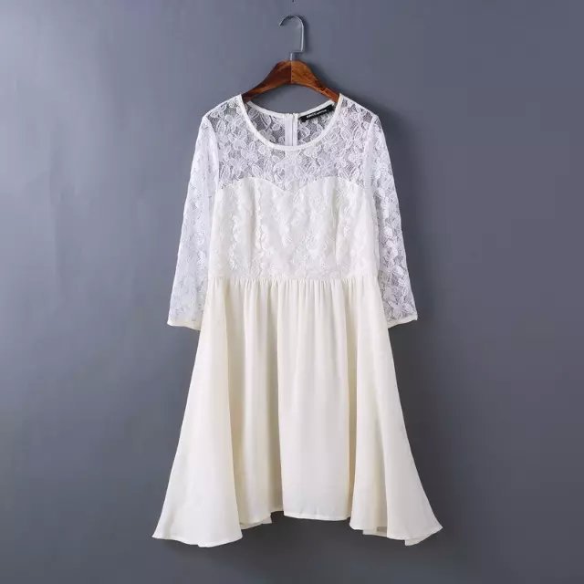 Fashion Women lace Floral White Dresses Sexy Half Sleeve O neck casual brand vestidos