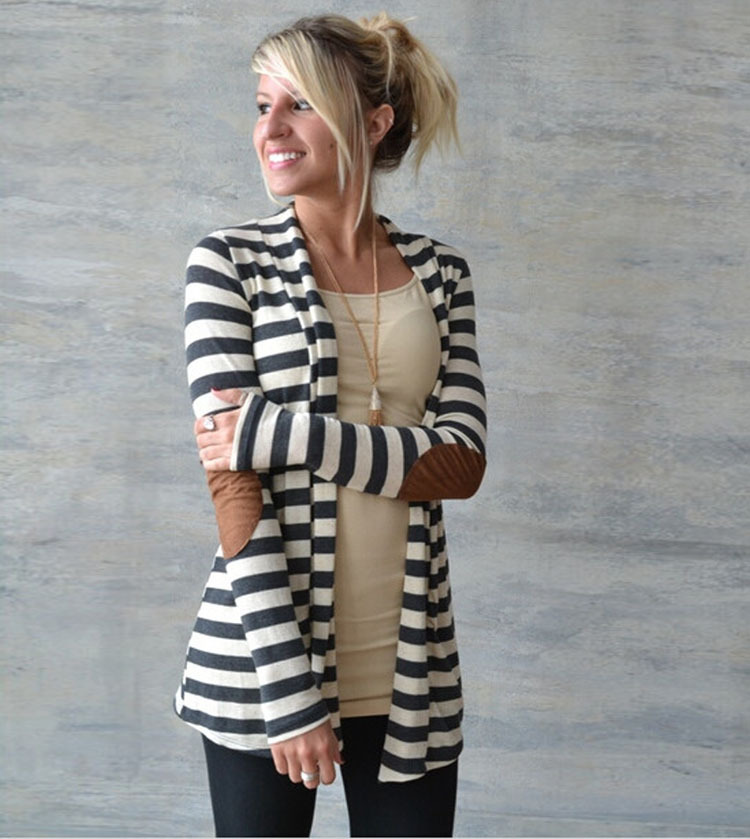 Fashion women Patch Designs striped print Jacket Long sleeve outwear Casual brand female plus size