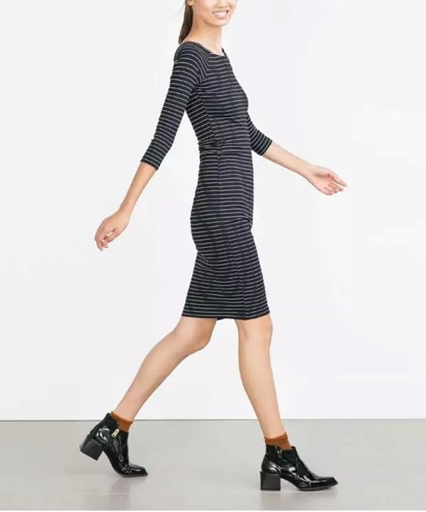 Fashion Women striped print Half Sleeve Knee-length dress O-Neck black casual brand vestidos femininos