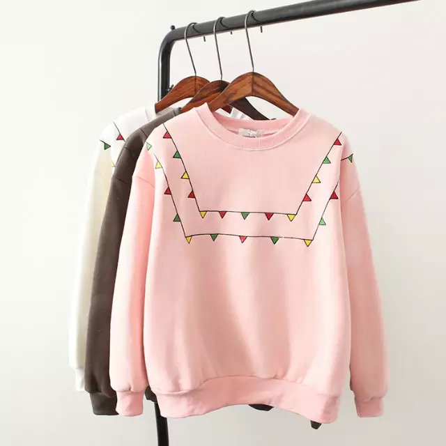 Fashion women sweatershirts winter thick school style Triangle Embroidery pullover Casual long Sleeve O-neck hoodies brand