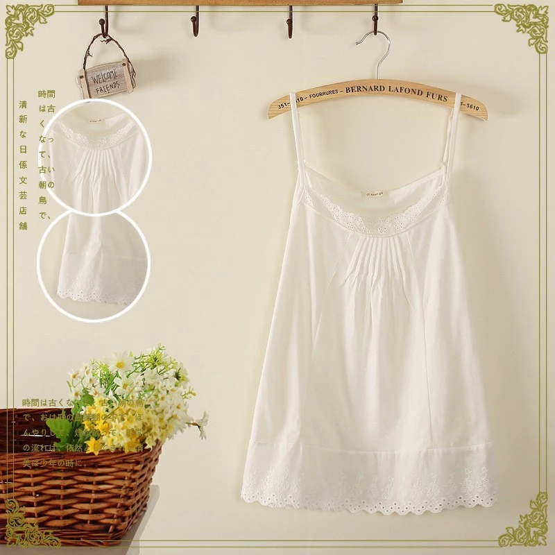 Fashion Women White Hollow Out Lace patchwork ruffle sleeveless O-neck casual cozy brand cotton Camis Tank Tops