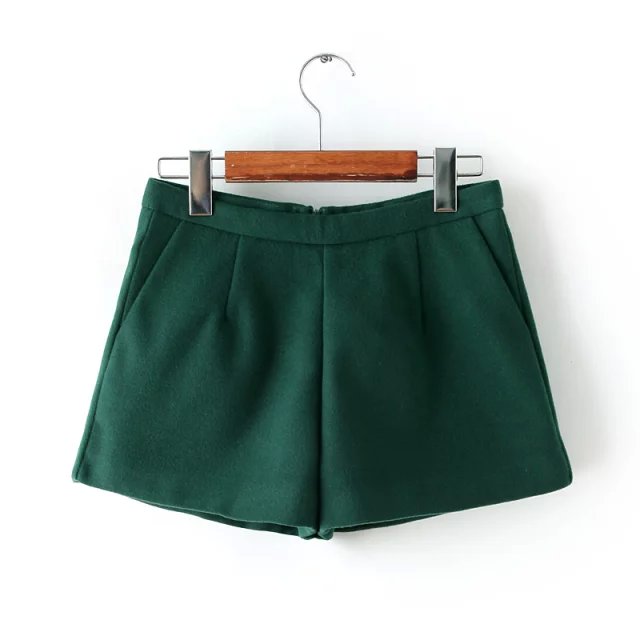 Fashion Women winter Elegant Green woolen shorts back zipper pocket casual brand designer Female plus size