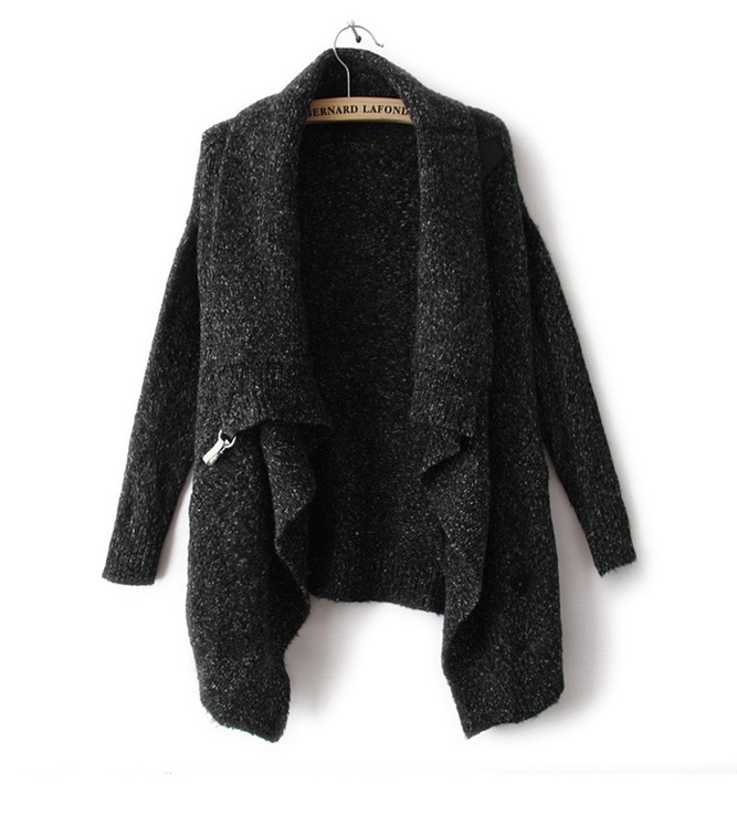 Fashion Women winter Knitted Gray Thick Irregular Cardigan long Sleeve turn-down collar Casual Button Sweater plus size