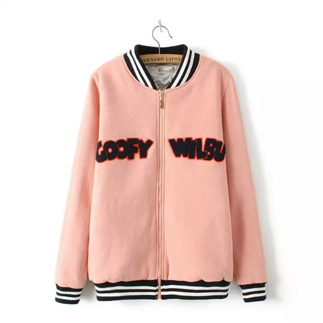 Fashion Women winter pink Cartoon Letter Embroidery coats zipper pocket basketball jacket Cotton parka casual outwear brand