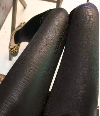 Fashion women winter thick warm sexy Snake Pattern black faux leather pant cozy Leggings trouses Elastic Waist plus size