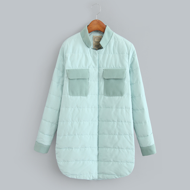 Fashion Women Winter warm Blue Down patchwork woolen stand collar button pocket Casual brand parkas