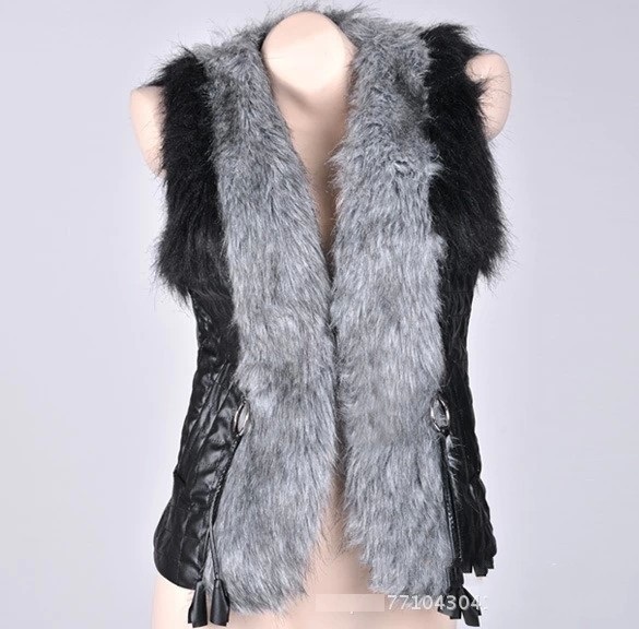 Fashion Women winter Warm Thick vests Sleeveless Faux leather patchwork Fur with belt office lady casual female plus size