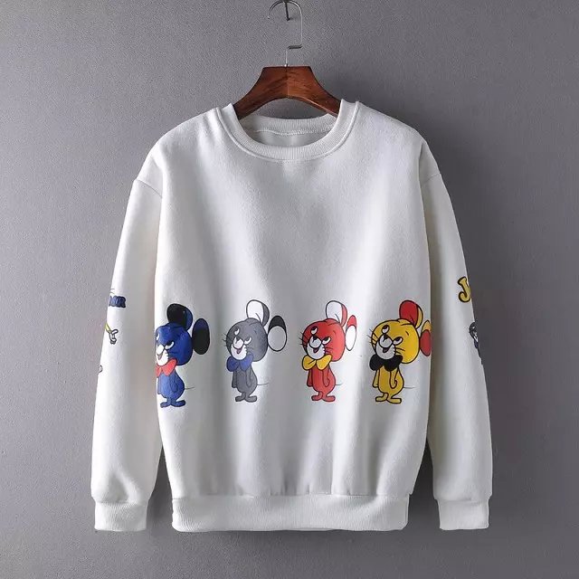 Fashion Women winter White Cotton thick Cartoon Letter print pullover sweatshirt batwing sleeve Casual hoodies brand