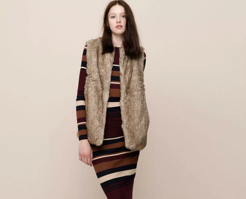 Fur vest Jacket for Women Fashion Khaki winter Thick warm O-neck Sleeveless outwear casual streetwear brand tops