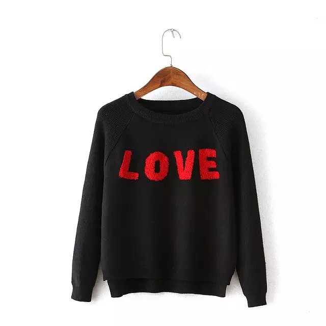 Knitted Black Sweaters for women Autumn fashion O-Neck LOVE Embroidery pullovers casual long Sleeve Brand Tops