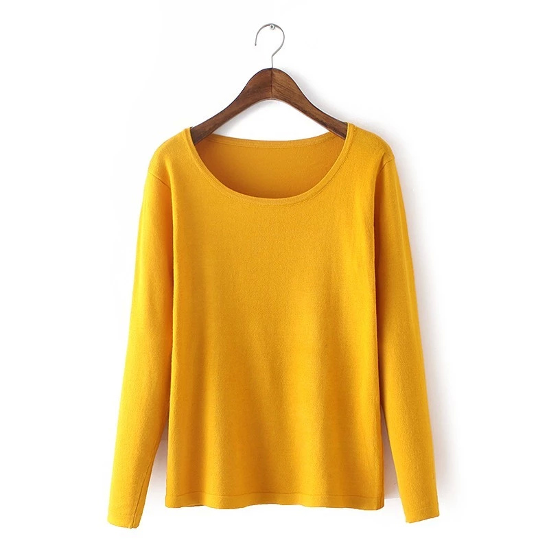 Knitted sweaters for Women American Appearl Basic Fashion Yellow O- Neck Pullover long Sleeve Casual fit brand tops
