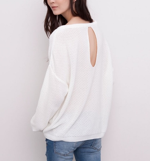 Knitting sweaters for women Autumn Fashion Elegant back Hollow out White Pullover long Sleeve Casual Outwear women vogue