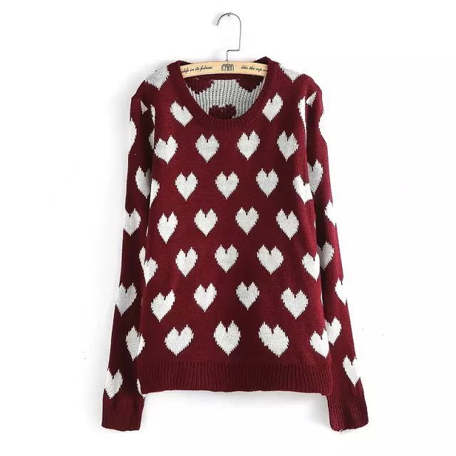 Knitting sweaters for women Autumn Fashion Heart Pattern O neck Pullover knitwear long sleeve Casual knit brand top