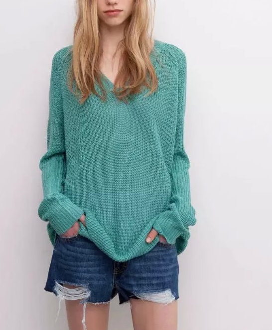 Knitting sweaters for Women Autumn Fashion Solid V Neck Pullover long Sleeve Casual loose women vogue