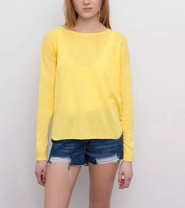 Knitting Sweaters for women Autumn fashion Thin Yellow pullovers O Neck lady casual long sleeve Brand Tops